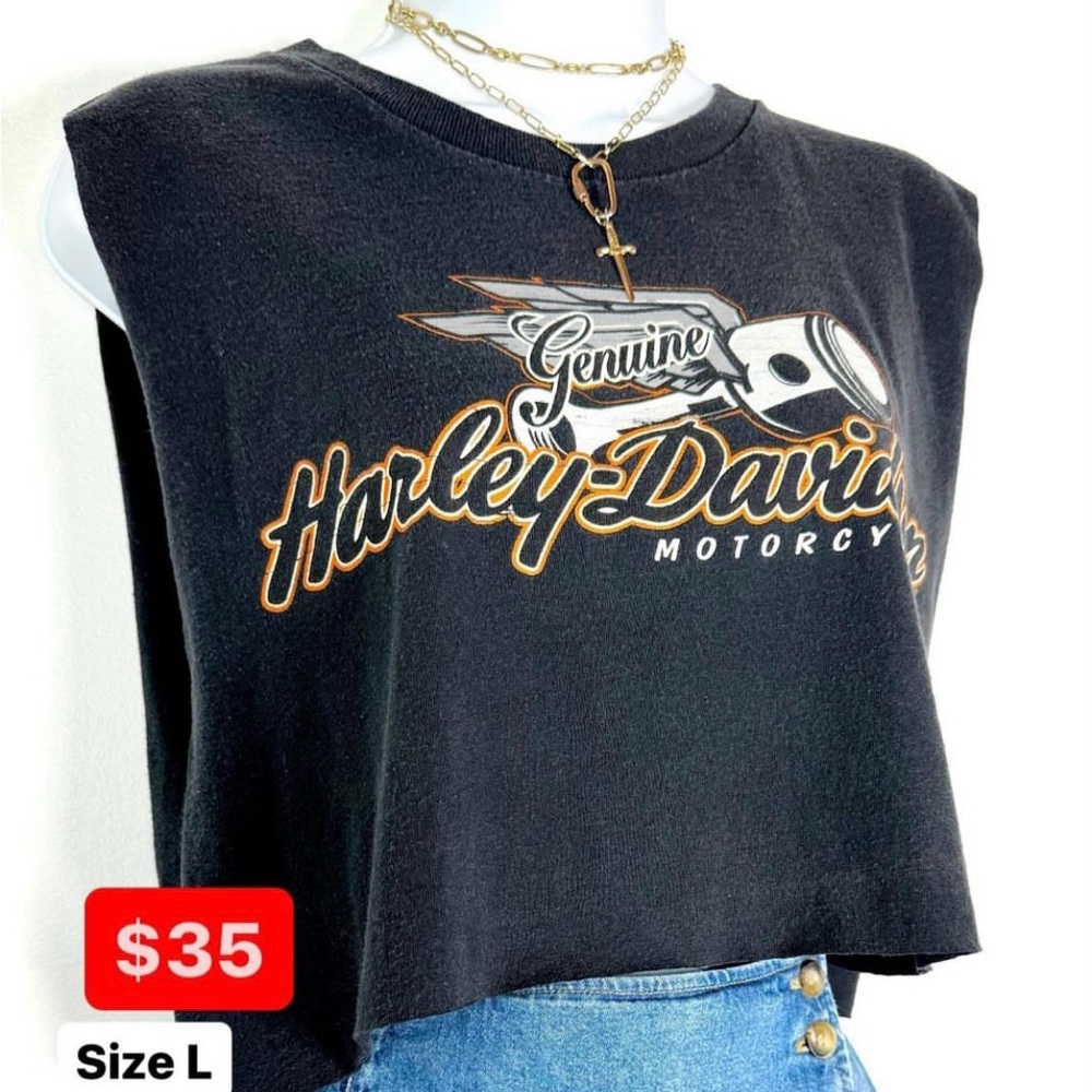 Harley Davidson Black Graphic Crop Top Size Large